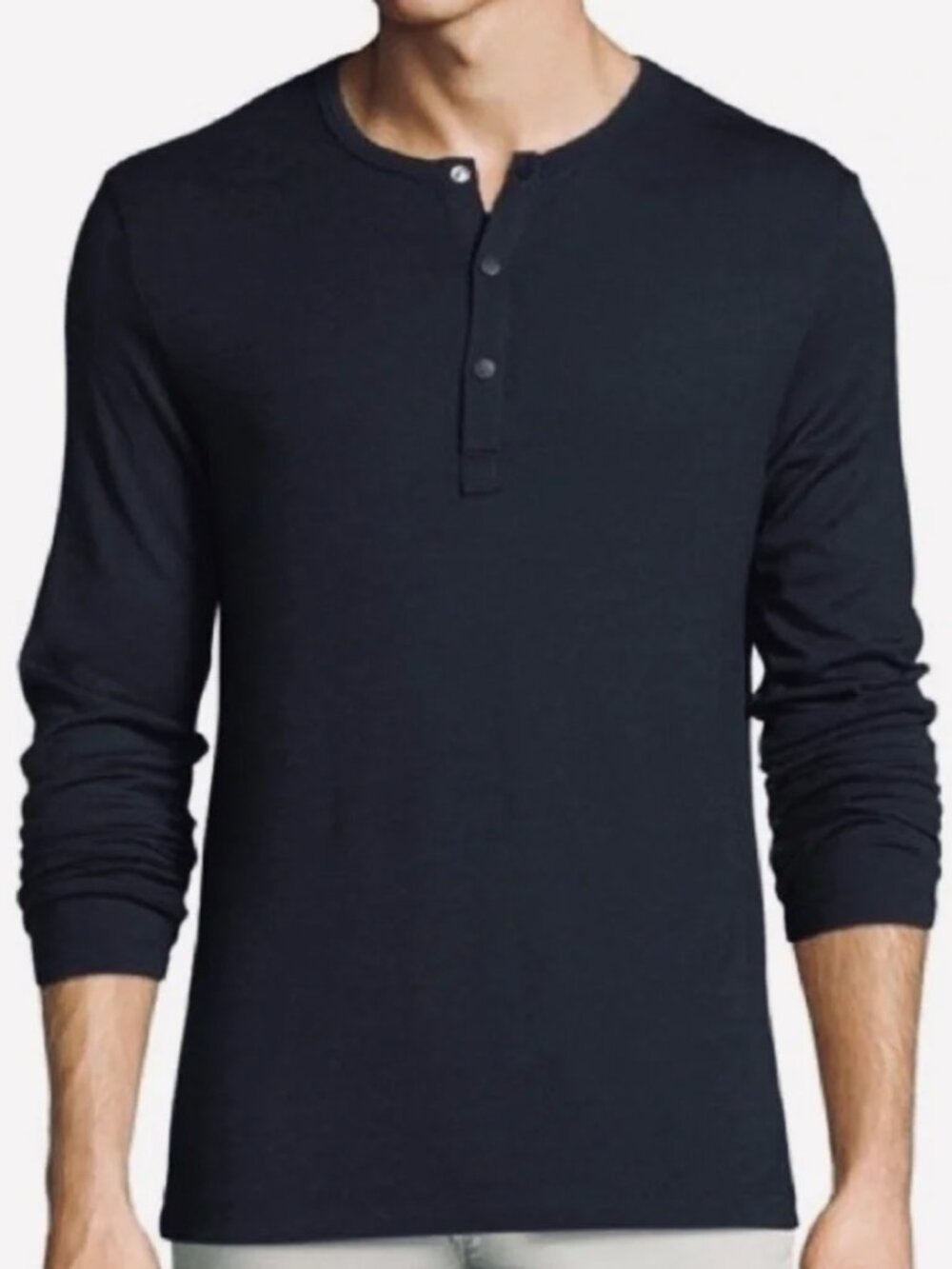 THEORY Men's M Snap Button Henley Long Sleeve Activate Jersey Charcoal Gray $135